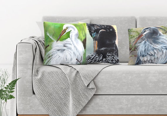Pillows: Pelican, Heron, and Crane Collection  | Wildlife Art | Home Decor