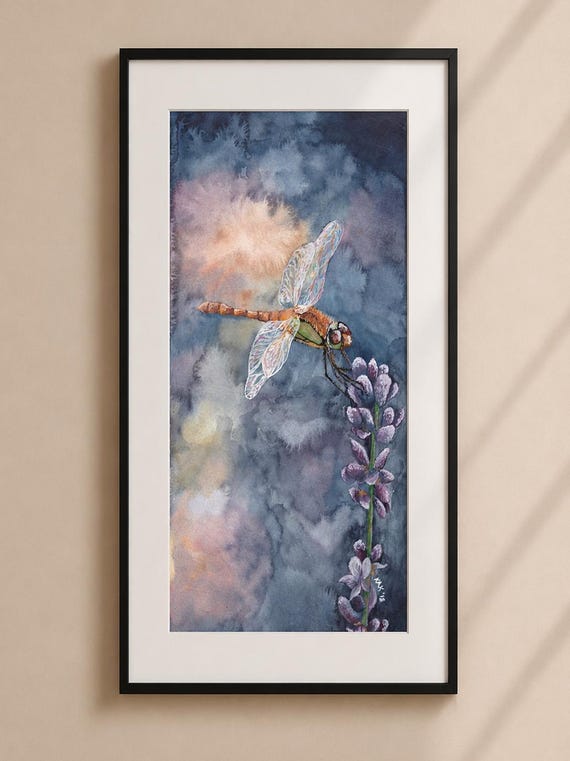 Dragonfly Art Print - Matted Wildlife Wall Decor (17x11)