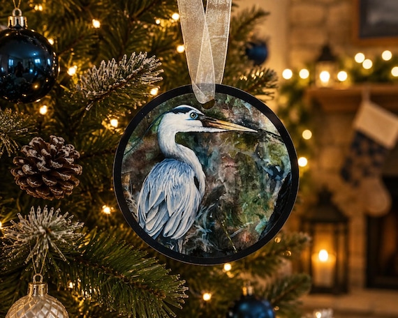 Heron Ornament – Katherine's Watercolor Art, Aluminum, 3.5" Round