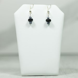 Gray Freshwater Pearl and Onyx Earrings