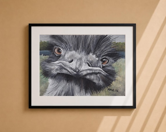 Funny Ostrich Painting - Matted Print | Wall Art | Wildlife Art