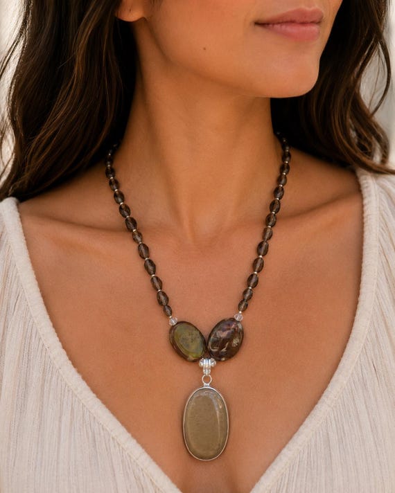 Sandstone with Agate and Smoky Quartz Necklace