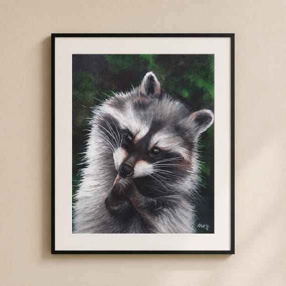 Adorable Raccoon Painting - Matted Print