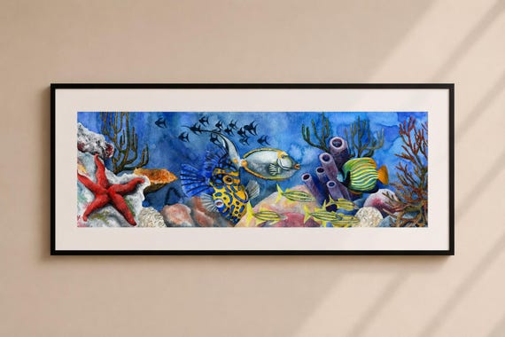 Coral Reef Watercolor Painting Print - Coastal Home Decor