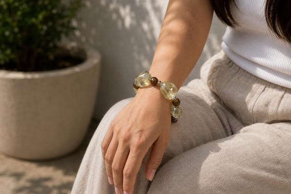 Yellow Quartz with Agate and Crystal Bracelet | Handmade Jewelry
