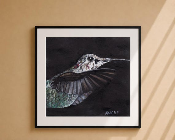 Hummingbird Watercolor Painting - Matted Print