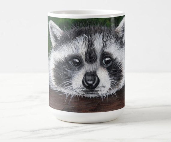 Raccoon Watercolor Painting Mug: 15 oz