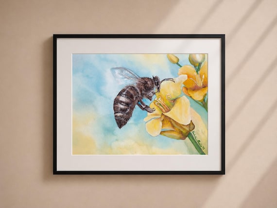Honey Bee Wall Art - Matted Print | Wildlife Art | Home Decor
