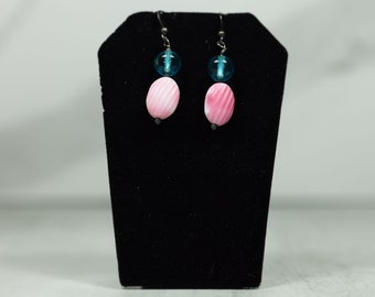 Pink and Blue Glass Earrings