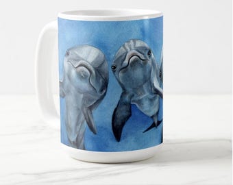 Dolphin Mug: Katherine's Watercolor Painting, 15 oz