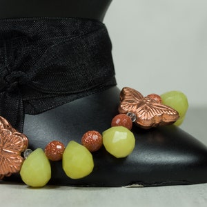 Olive Jade with Copper Butterfly Bead Bracelet | Handmade Jewelry