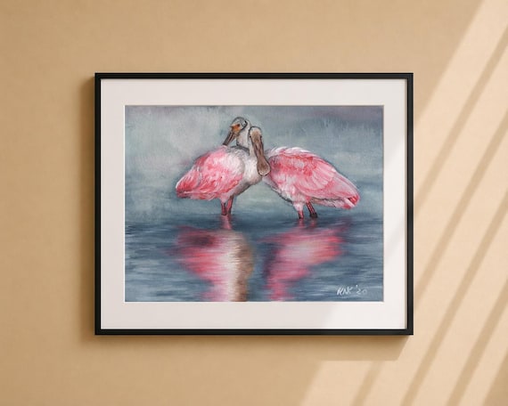 Roseate Spoonbill Pair - Matted Print | Wall Art | Wildlife Art