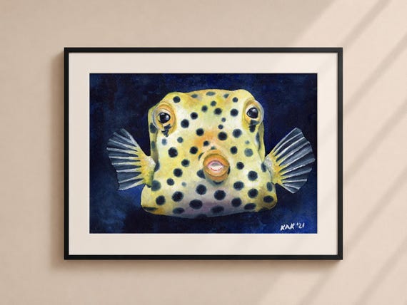 Spotted Blowfish Print - Funny Wildlife Art, Coastal Decor