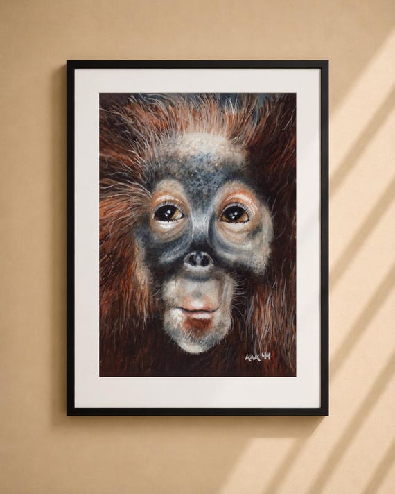 Sweet Orangutan Painting - Matted Print | Wall Art | Wildlife Art