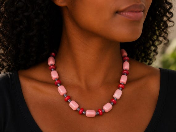 Pink and Red Coral with Iolite and Sterling Silver | Handmade Jewelry