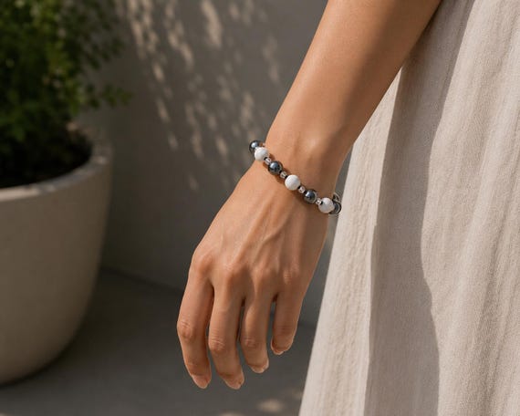 Glass Pearls with Howlite and Crystal Bracelet