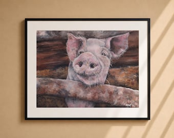 Pig Painting Matted Print - Farmhouse Wall Art (11x14)