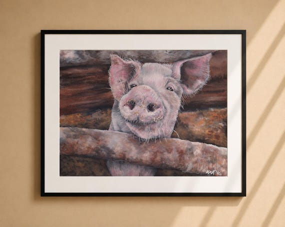 Pig Painting Matted Print - Farmhouse Wall Art (11x14)