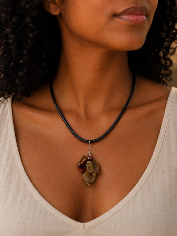 Jade, Agate, Glass and Crystal Fringe Pendant on Cord | Handmade Jewelry