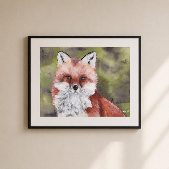 Red Fox Watercolor Painting - Matted Print