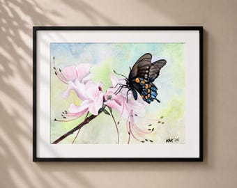 Black Butterfly and Louisiana Azalea Wall Art - Matted Print