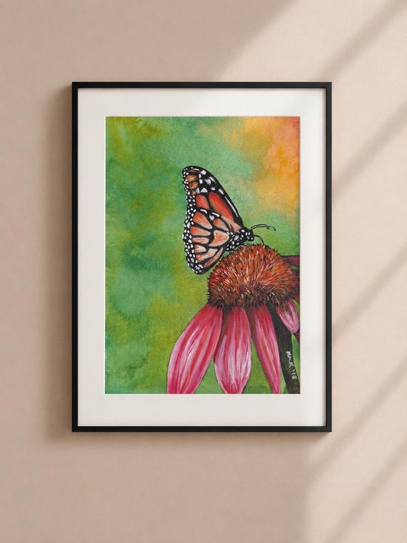Monarch Butterfly Art Print - Matted Wildlife Wall Decor