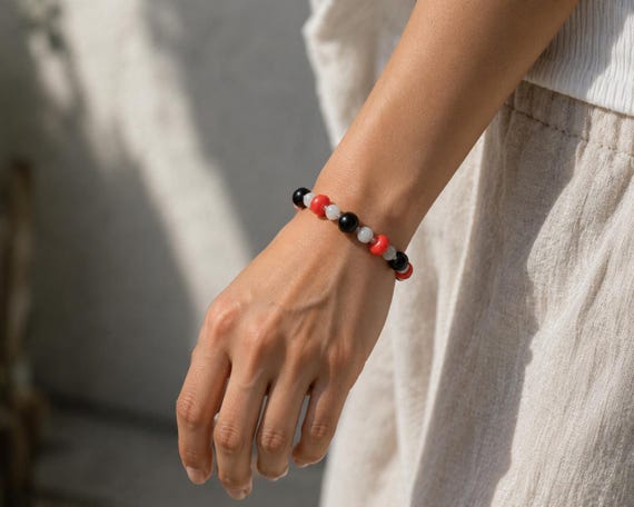 Onyx, Coral and Glass Bracelet | Handmade Jewelry