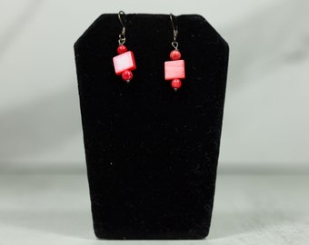 Red Coral and Shell Earrings
