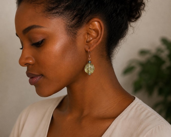 Yellow Quartz and Copper Earrings