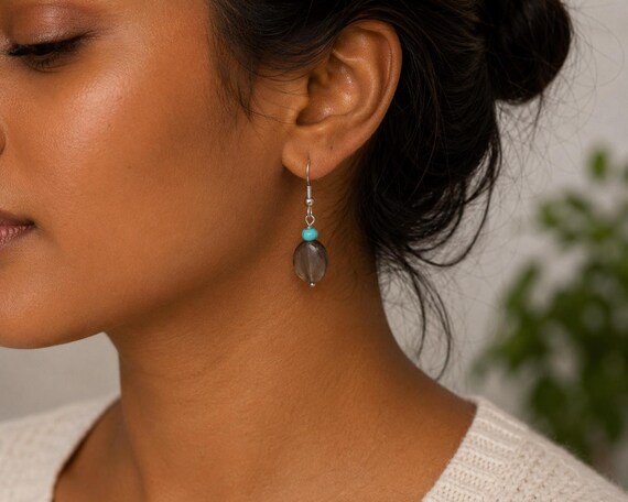 Turquoise and Smokey Quartz Earrings