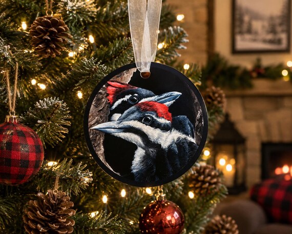 Woodpecker Ornament - Watercolor Bird Painting, Aluminum Holiday Decor