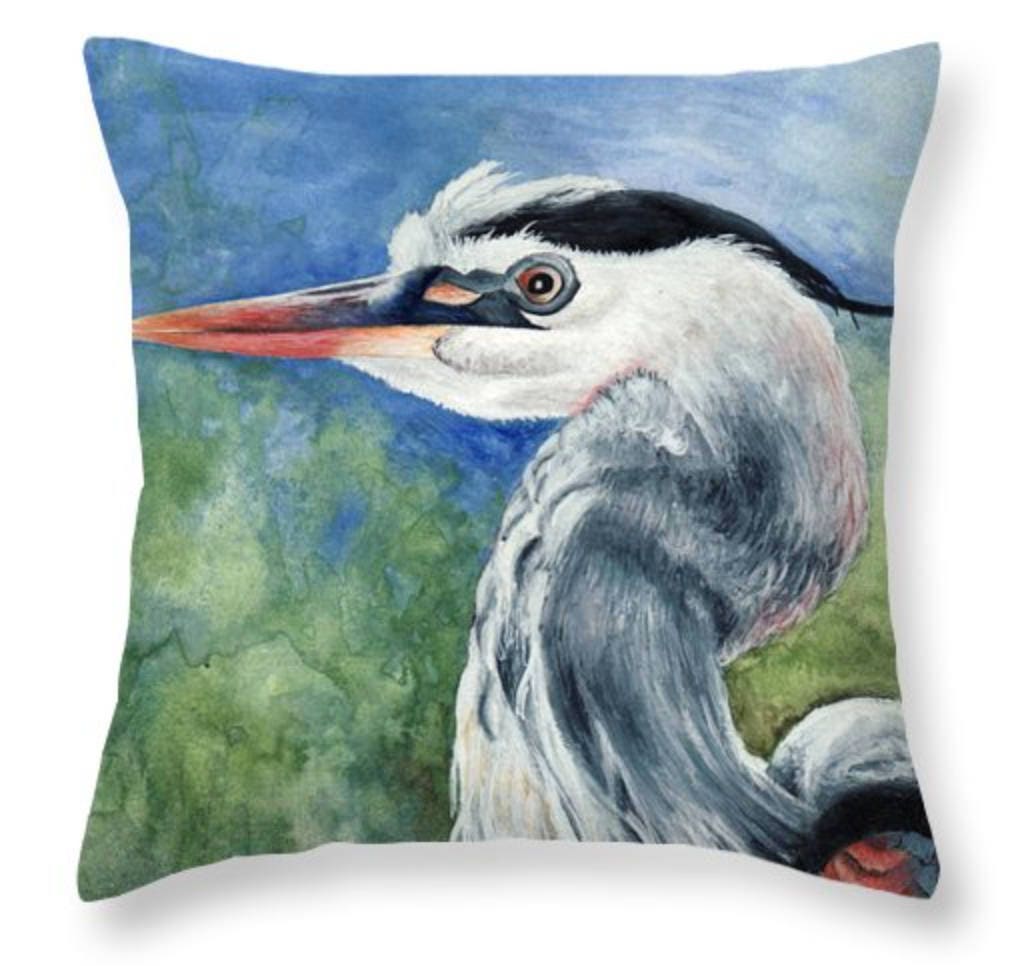 blue heron pillow
