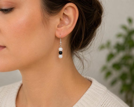 Onyx and Pearl Earrings