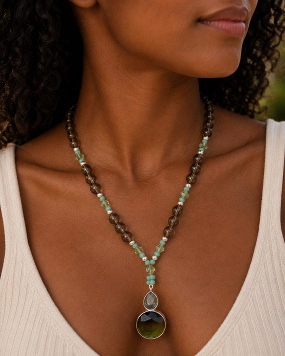 Crystal and Smokey Quartz Necklace