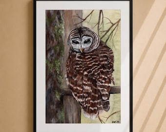 Barred Owl Matted Print – Signed Wildlife Art, Bird Lover Gift