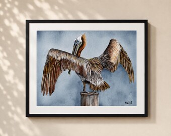 Brown Pelican Painting - Matted Print