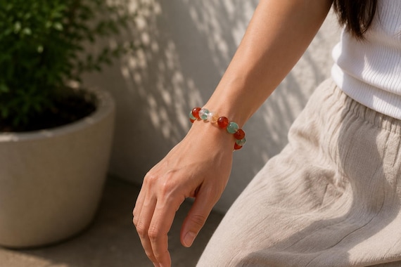 Multi-colored Agate and Sterling Silver Bracelet | Handmade Jewelry