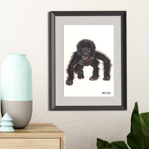 Baby Chimp Painting - Matted Print Perfect for Nursery Decorations!