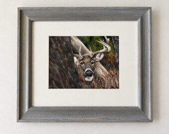 Original Buck Deer Watercolor Painting, Whitetail Deer Art, Hunting Wall Decor
