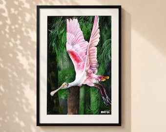 Roseate Spoonbill - Matted Print | Wall Art | Wildlife Art | Nature Decor | Bird Lover Gift
