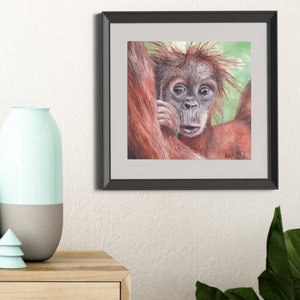 Adorable Baby Orangutan Painting - Matted Print | Wall Art | Wildlife Art
