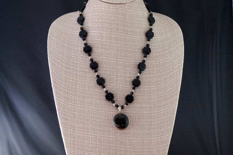 Black Agate and Sterling Pendant with Onyx
