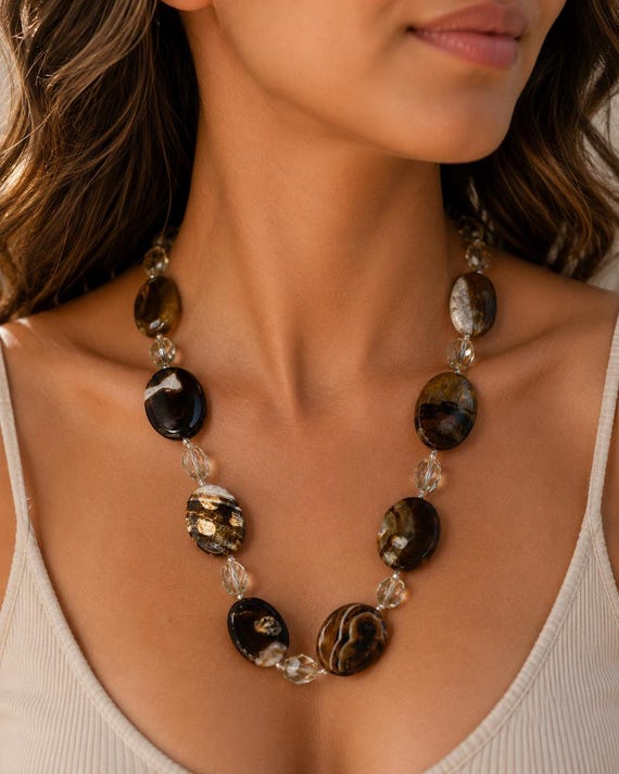 Agate and Smoky Quartz Necklace