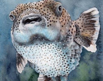 Blow Me a Kiss / Arte mural costero / Arte de vida silvestre / Pintura de peces de aguas profundas