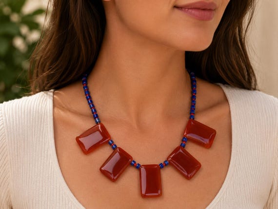 Carnelian Collar with Lapis and Coral | Handmade Jewelry