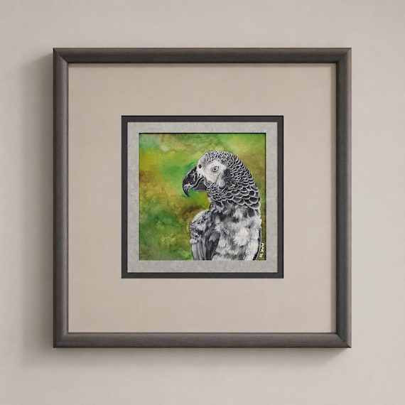 Original African Grey Watercolor Painting | Wildlife Art | Home Decor