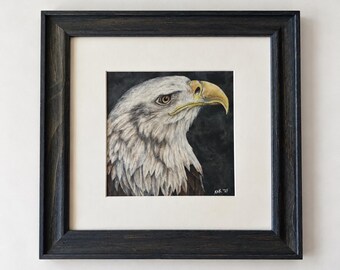 Original Bald Eagle Watercolor Painting, Eagle Head Art, Framed Wildlife Painting