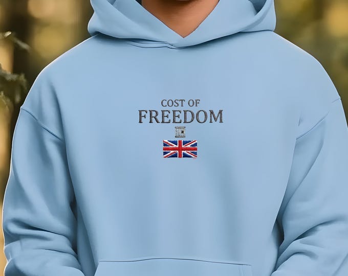 Featured listing image: Cost of Freedom British Flag. Printed, Classic Unisex Pullover Hoodie | Gildan® 18500