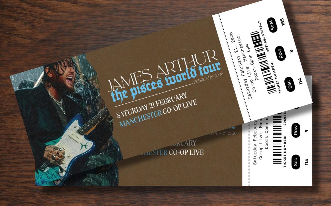 James Arthur Souvenir Concert Ticket the Pisces World Tour 2026