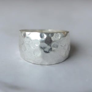 Hammered Sterling Silver Wide Band Ring, Boho Unisex Jewelry